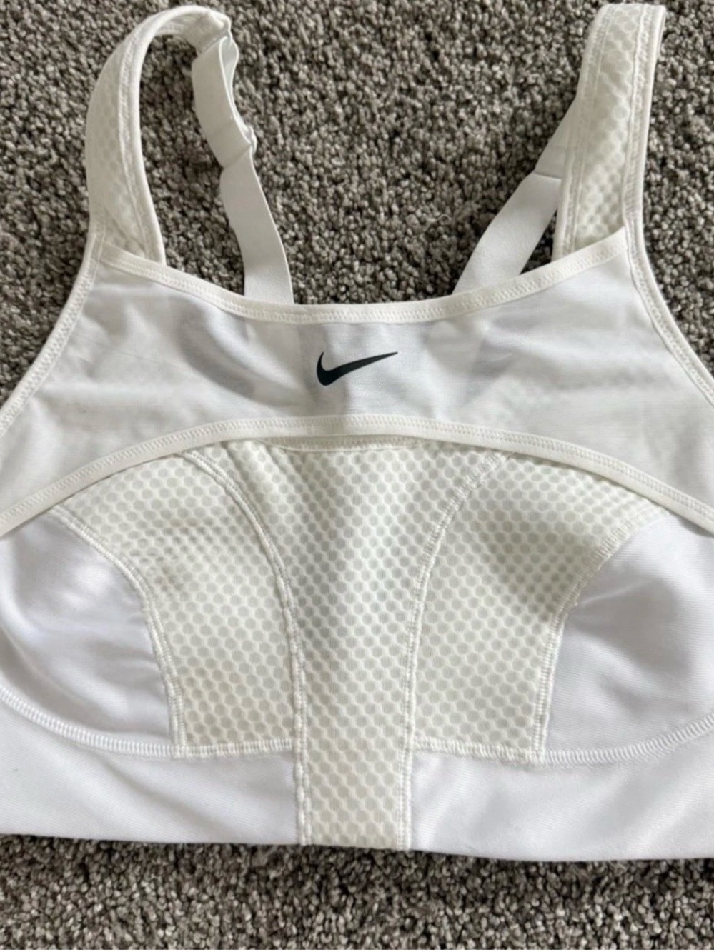 Nike White & Black Athletic Sports Bra with Swoosh